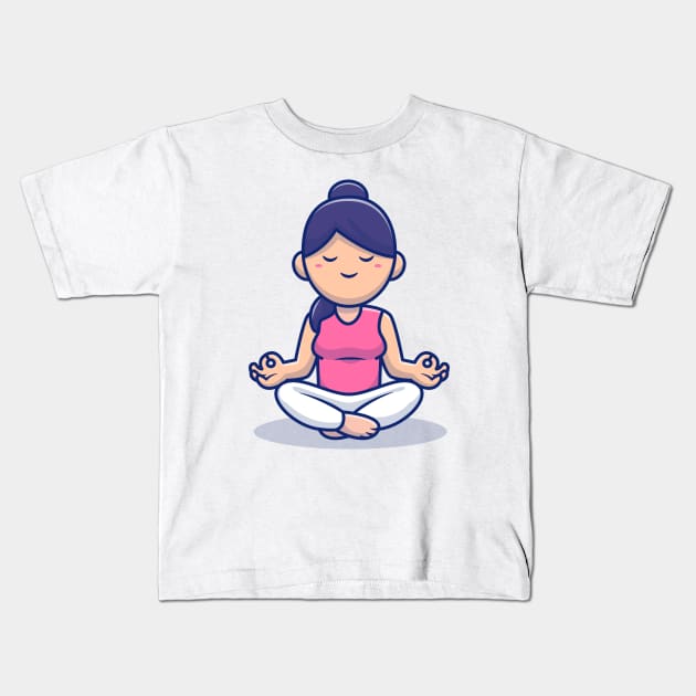 Cute Woman Meditating Yoga Kids T-Shirt by Catalyst Labs